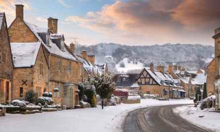 Cotswold-Dorf Broadway im Schnee, Worcestershire, EnglandDFW9P4 Cotswold-Dorf Broadway im Schnee, Worcestershire, England