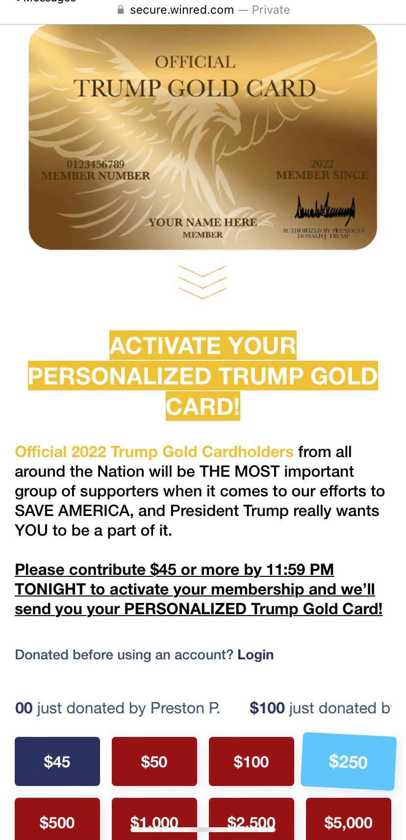 Offizielle Trump Gold Card