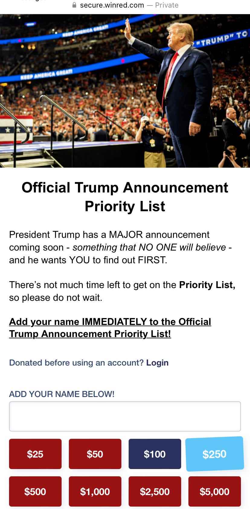 Prioritätenliste der Trump-Ankündigung