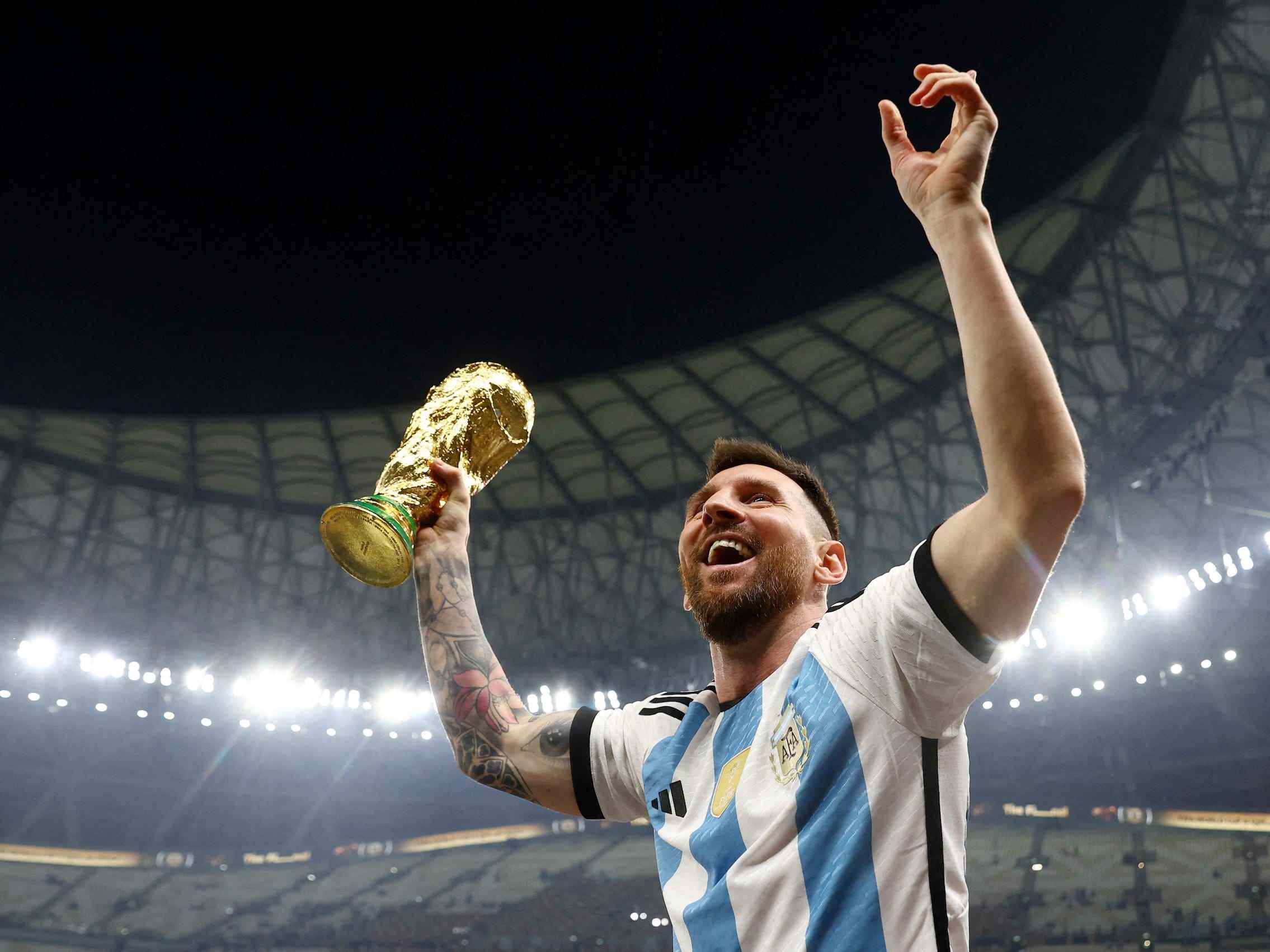 Lionel Messi feiert den WM-Sieg Argentiniens.