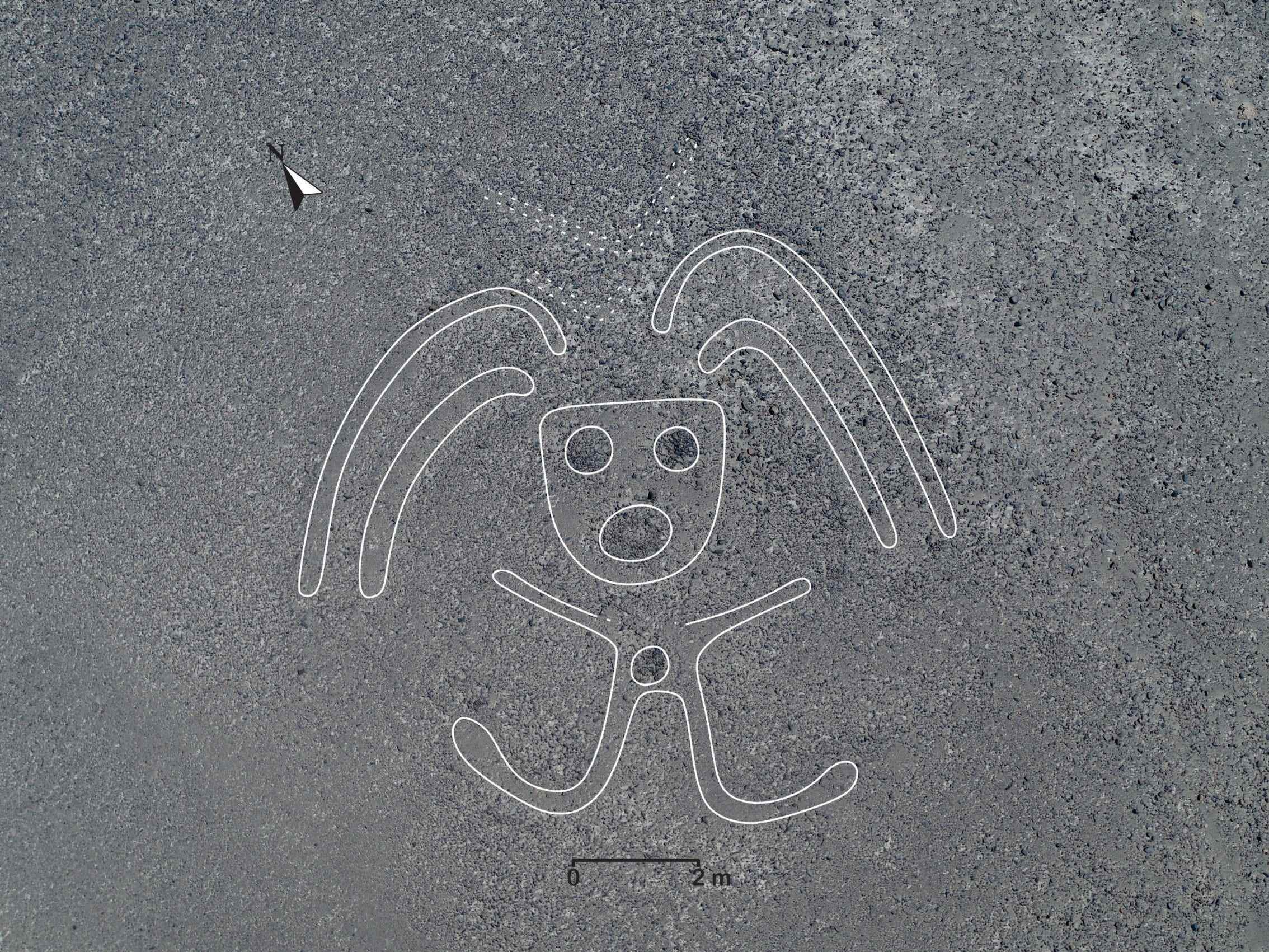 Eine allgemeine Ansicht zeigt eines der Bilder der Nazca-Linien, die in der Nazca-Ebene als Teil einer von peruanischen und japanischen Forschern der Yamagata-Universität geleiteten Forschung gefunden wurden, die auf diesem undatierten Foto, das am veröffentlicht wurde, 168 neue Designs in der UNESCO-Welterbestätte an der südlichen Pazifikküste Perus entdeckten 19. Dezember 2022 von der Yamagata University/Handout via REUTERS DIESES BILD WURDE VON EINEM DRITTANBIETER BEREITGESTELLT, KEIN WEITERVERKAUF.  KEINE ARCHIVE