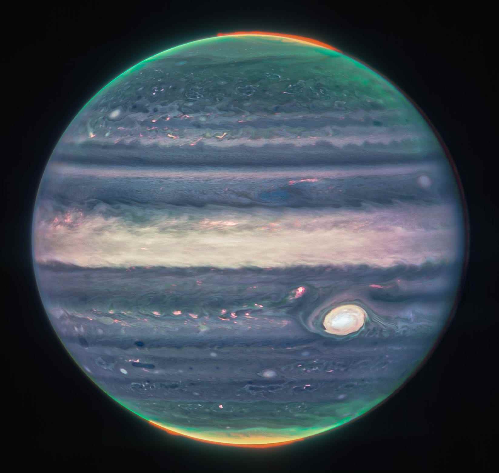 Zusammengesetztes Webb NIRCam-Bild von Jupiter.