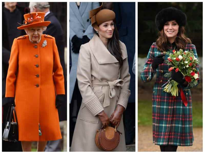 Queen Elizabeth, Meghan Markle und Kate Middleton am Weihnachtstag 2017.