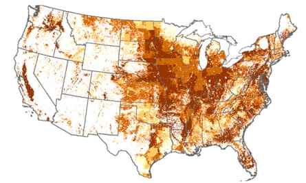 Karte der geschätzten Verwendung von Paraquat in der Landwirtschaft in den USA