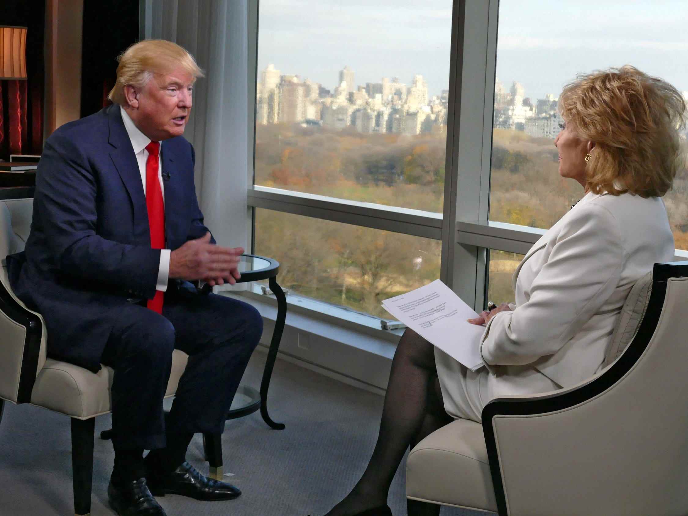 Barbara Walters spricht mit dem republikanischen Präsidentschaftskandidaten Donald Trump in New York City für ihr jährliches „Barbara Walters Presents: The 10 Most Fascinating People of 2015“