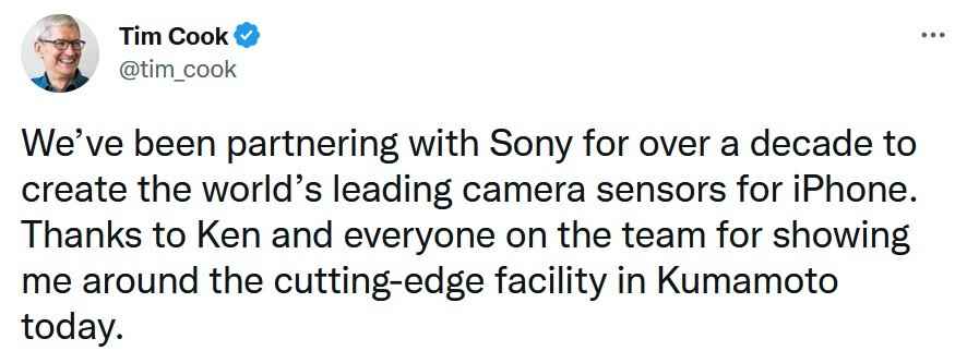 Apple-CEO Tim Cook twittert über seinen Besuch in Sonys Hush-Hush-Sensorwerk in Kumamoto, Japan - Apple-CEO Tim Cook besucht das streng geheime Sony-Bildsensorwerk in Japan