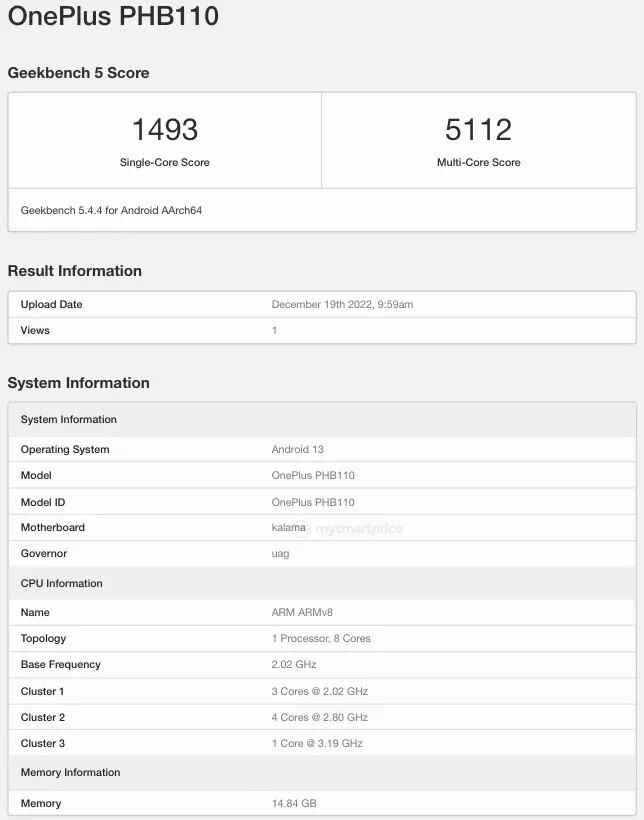 Die OnePlus 11 5G Geekbench-Testergebnisse – Benchmark-Ergebnisse zeigen OnePlus 11 5G powered by Snapdragon 8 Gen 2 SoC mit bis zu 16 GB RAM
