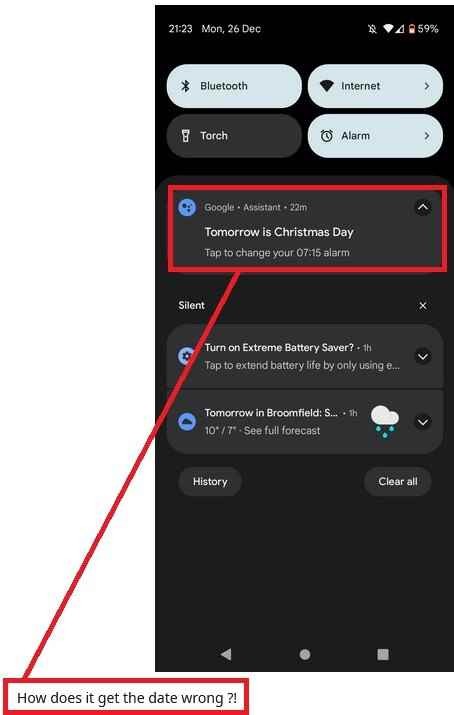 Nein, Google Assistant hat das Datum nicht falsch verstanden - Google Assistant sagte, dass Weihnachten in den USA am 26. Dezember war;  es war nicht falsch