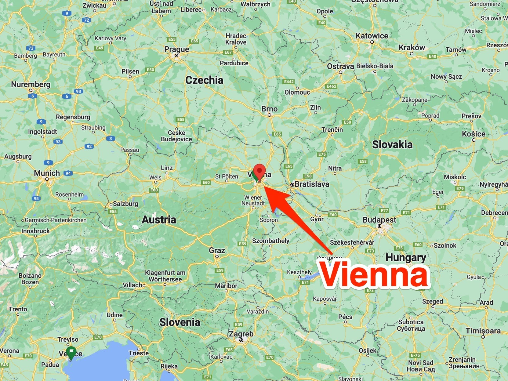 Eine Karte von Österreich zeigt, wo sich Wien befindet.