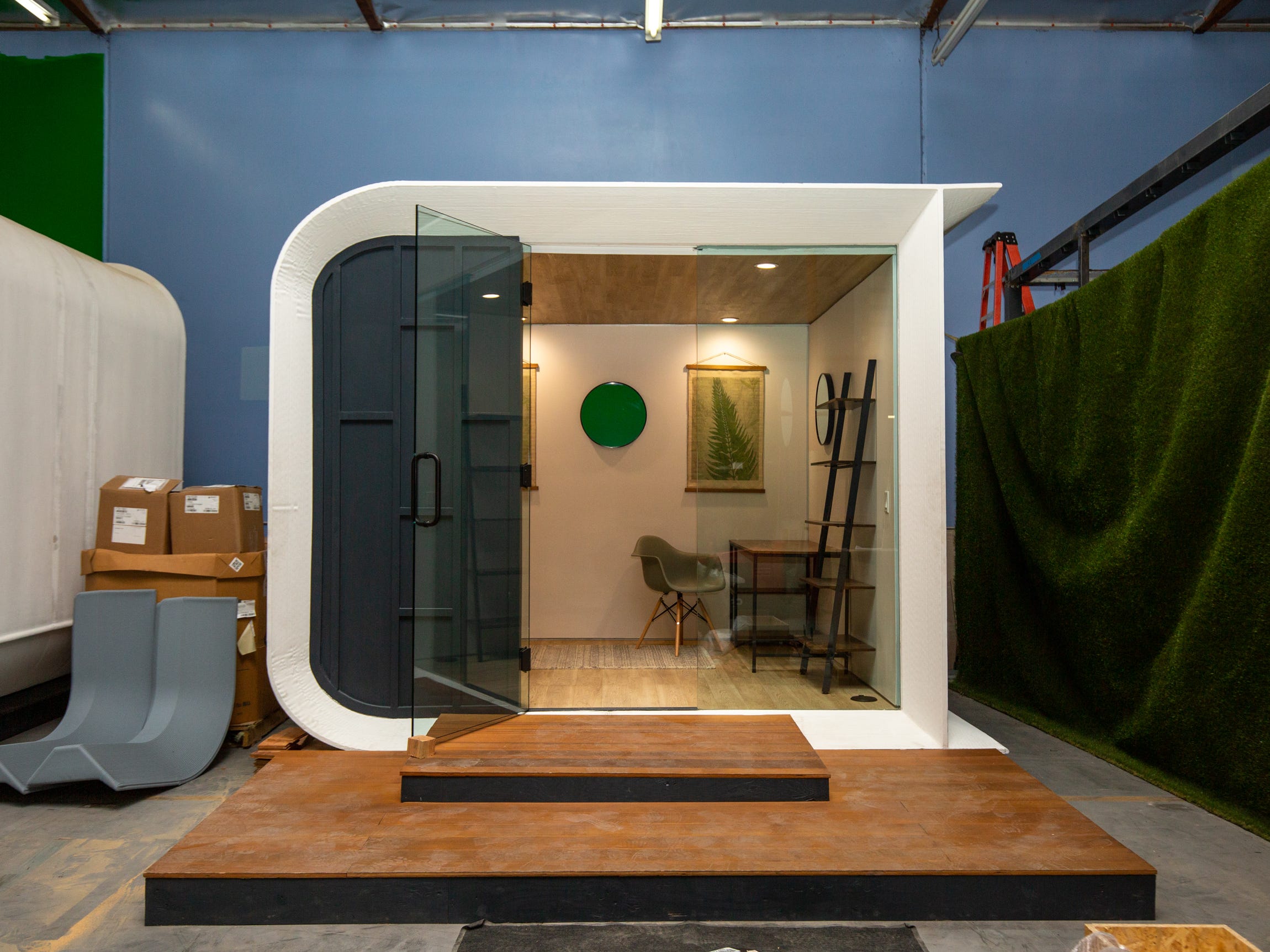 Das 3D-gedruckte winzige Haus von Azure Printed Homes aus recyceltem Kunststoff