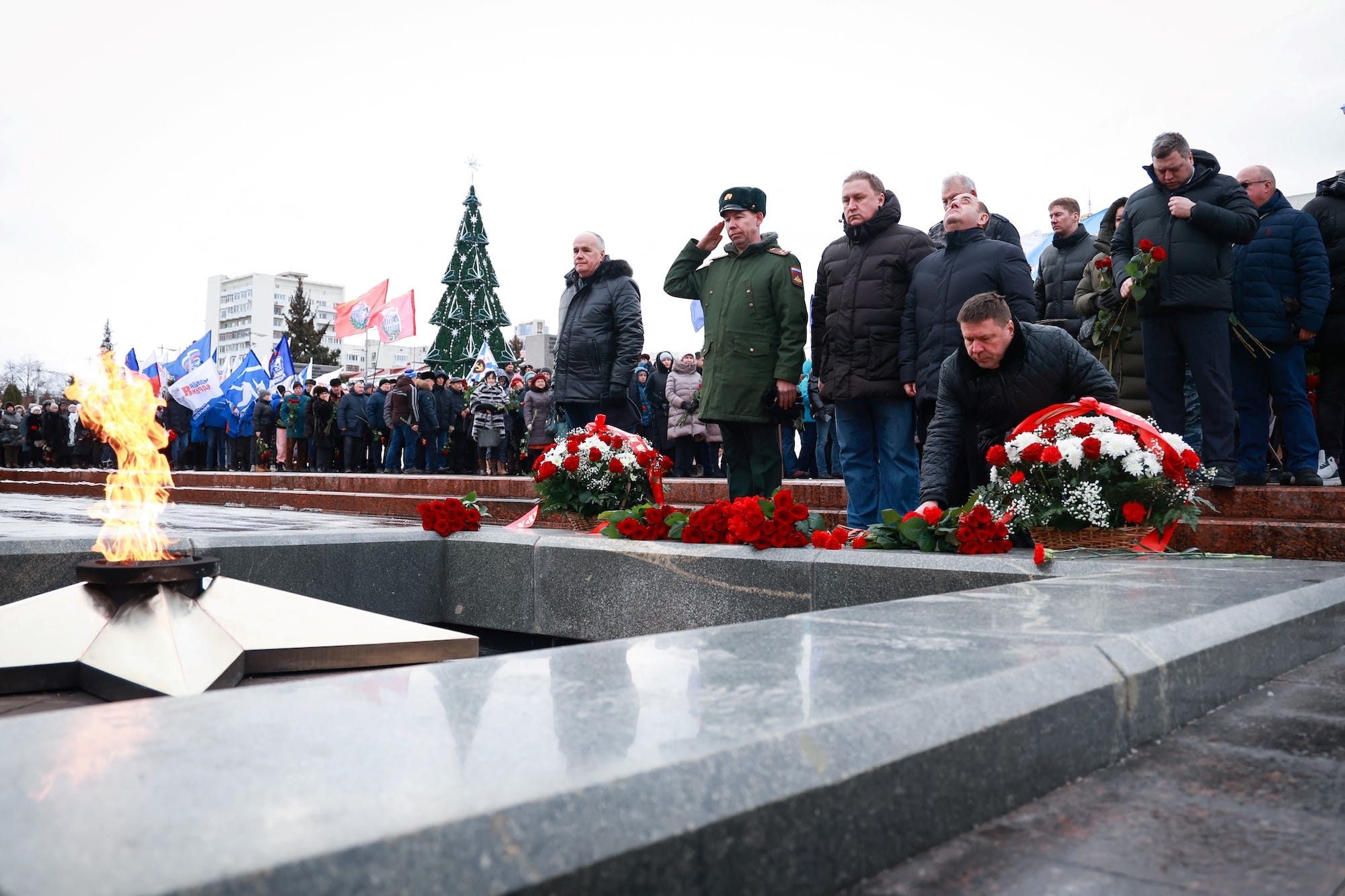 Russische Trauerfeier militärische Makiivka Donetsk Ukraine