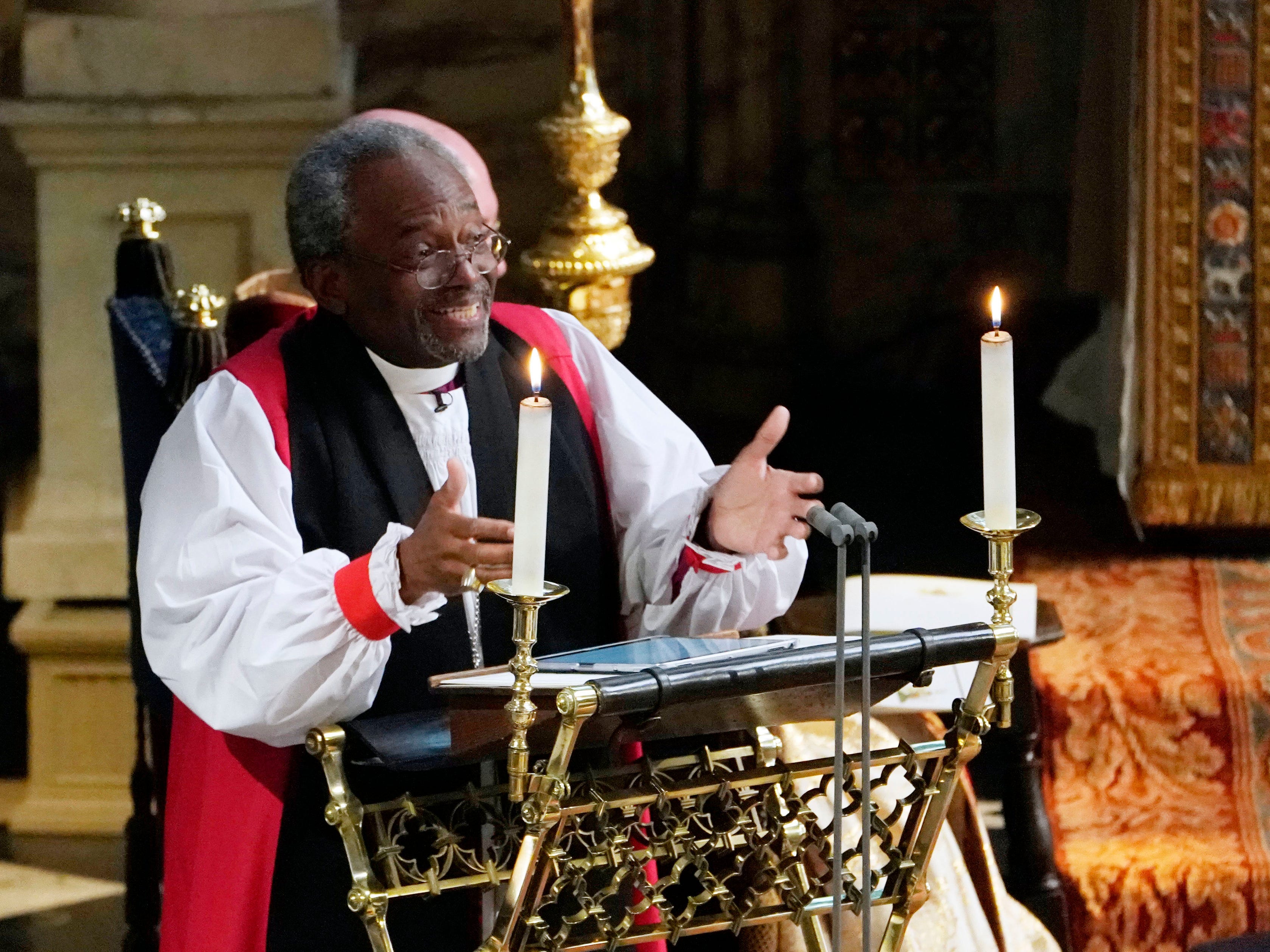 Bischof Michael Curry hält eine Predigt bei der königlichen Hochzeit in der St. George's Chapel.