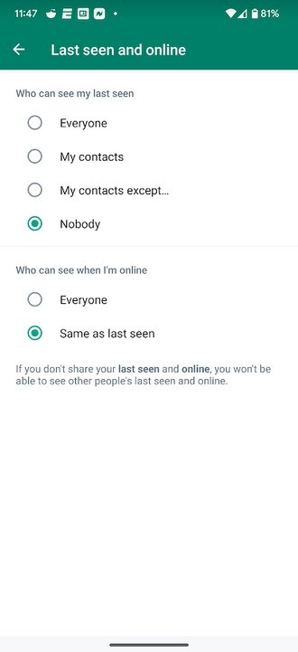 Blockieren Sie, dass andere sehen, ob Sie online sind - Sie können sich jetzt eine Nachricht senden und ein versehentliches Löschen auf WhatsApp rückgängig machen