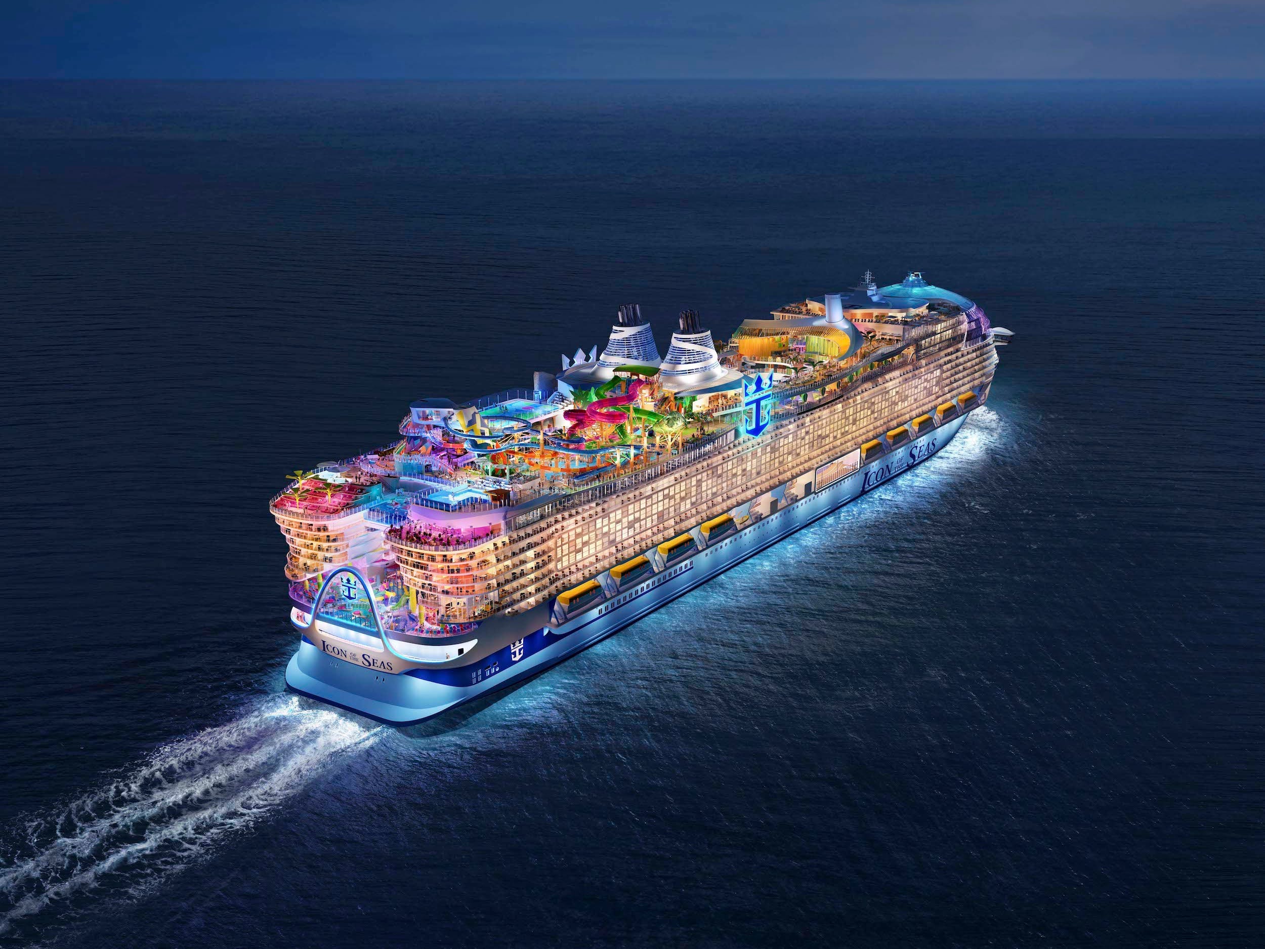 Eine Darstellung des Kreuzfahrtschiffs „Icon of the Seas“ von Royal Caribbean International.