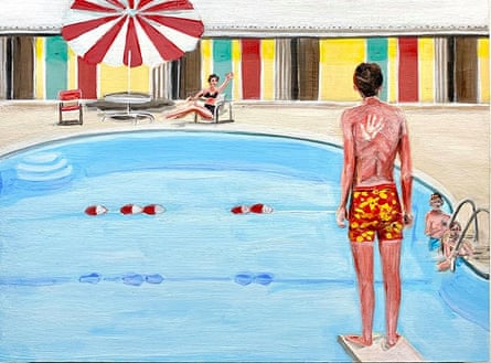Gemälde von Männern in einem Schwimmbad