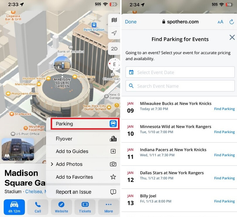 Wollen Sie die Knicks oder Rangers spielen sehen?  Sie können Parkplätze im Voraus direkt in der Maps-App reservieren – Apple fügt der Maps-App eine neue nützliche Parkfunktion hinzu