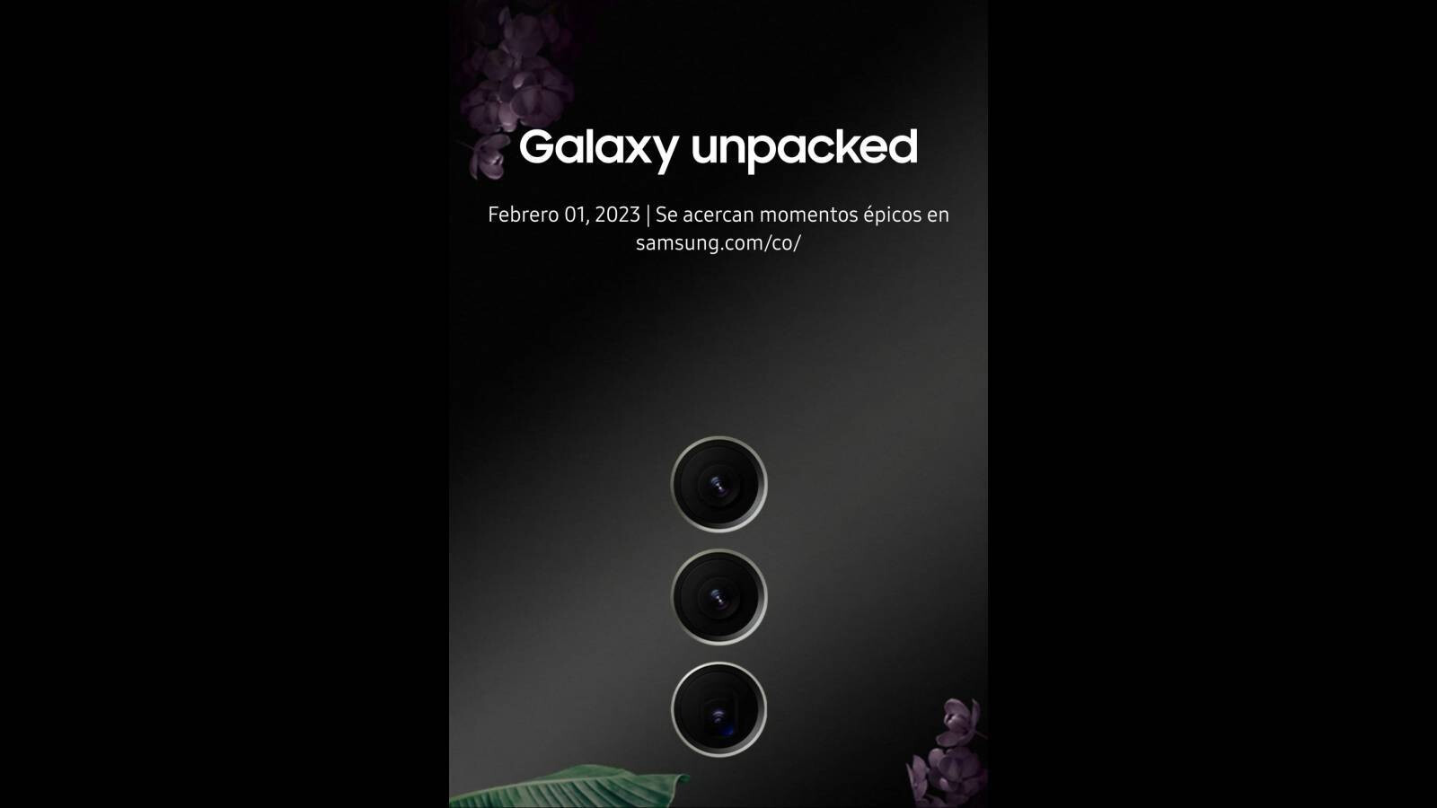 Galaxy S23-Ankündigungsplakat sagt "epische Momente kommen."  - Samsung enthüllt versehentlich das Datum und die Farboptionen des entpackten Galaxy S23