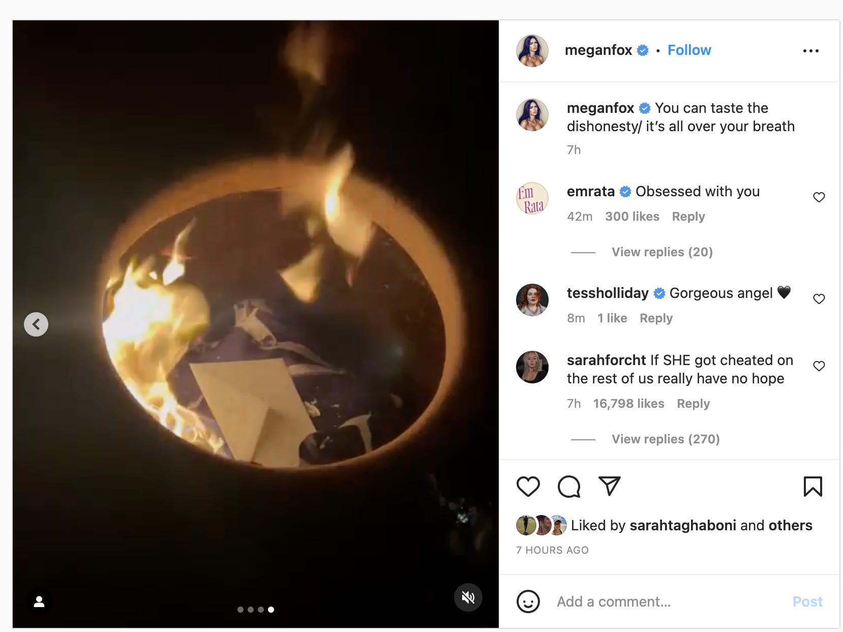 Instagram-Post von Megan Fox mit Songtexten von Beyonce, gepostet am 11. Februar 2023.