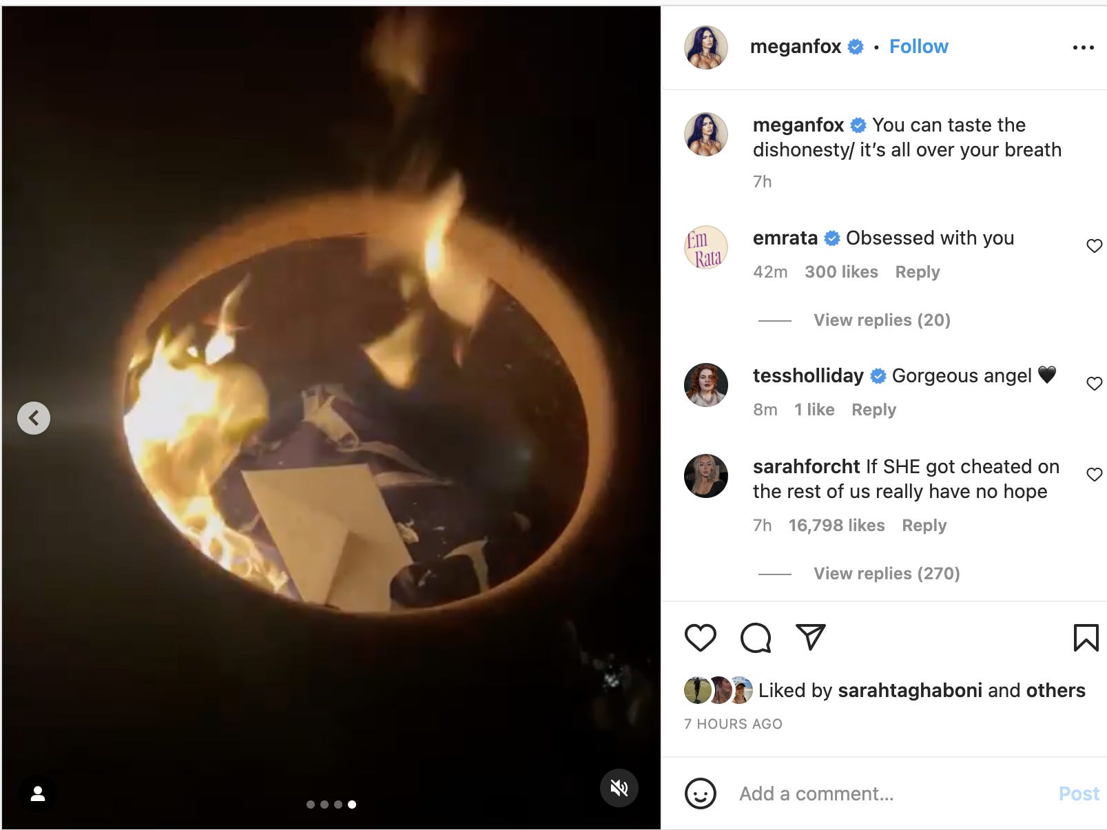 Instagram-Post von Megan Fox mit Songtexten von Beyonce, gepostet am 11. Februar 2023.