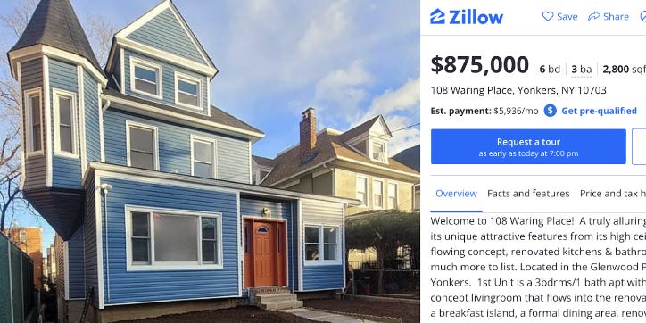 Ein Zillow-Angebot für ein Haus mit 4 Schlafzimmern im Wert von 875.000 USD