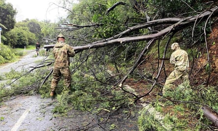 Die neuseeländischen Streitkräfte haben am Dienstag in der Nähe von Matarangi im Coromandel-Gebiet der Nordinsel umgestürzte Bäume geräumt.