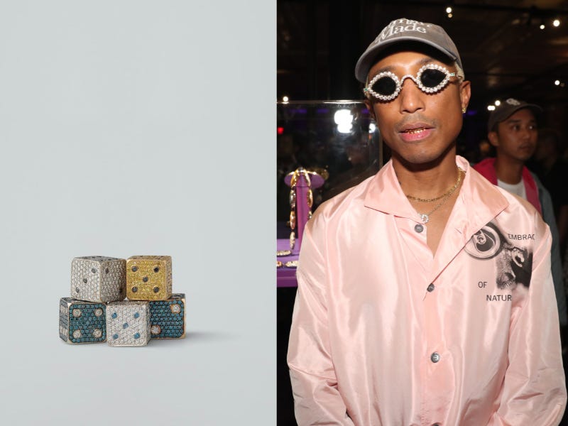 Seite an Seite von Pharrell Williams und diamantbesetzten Würfeln