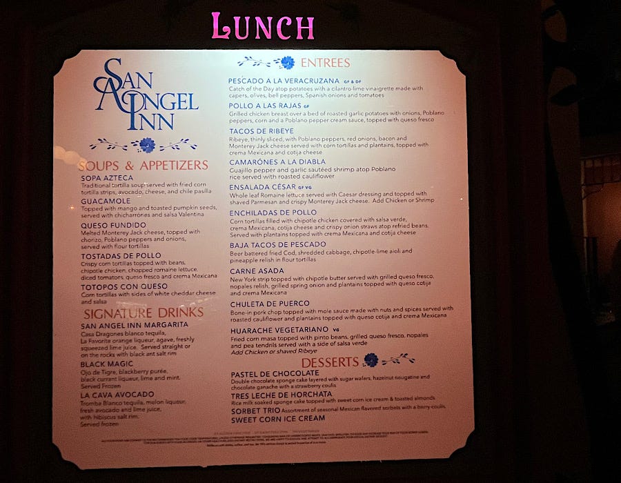 San Angel Inn Restaurante im Disney World-Menü