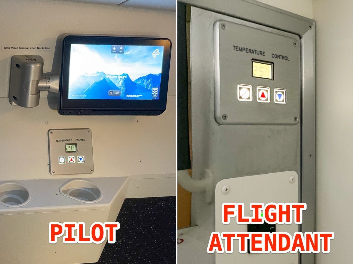 Die beiden versteckten Ruhebereiche ermöglichen den Piloten und Flugbegleitern, die Temperatur im Raum zu kontrollieren
