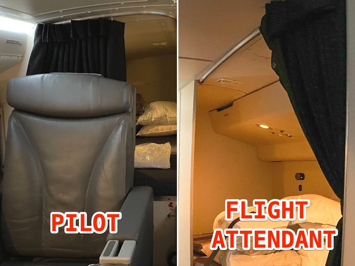 Sowohl die Piloten als auch die Flugbegleiter hatten Vorhänge in der Nähe ihrer Betten.