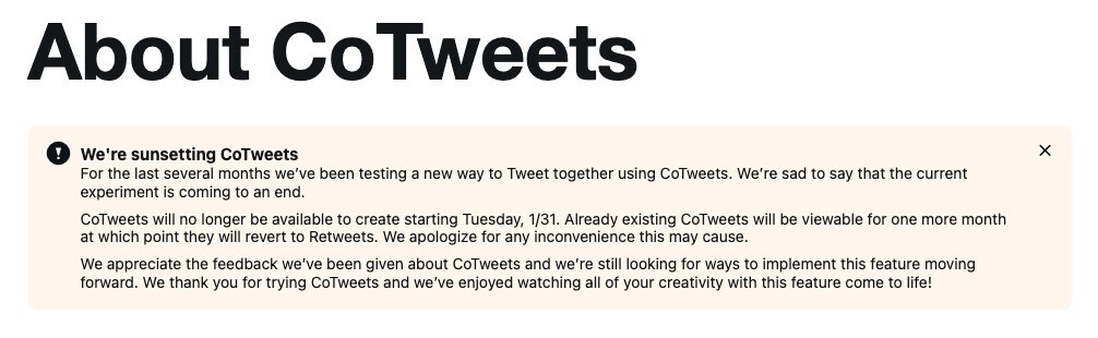 Twitter stellt seine experimentelle CoTweets-Funktion mit heutiger Wirkung ab