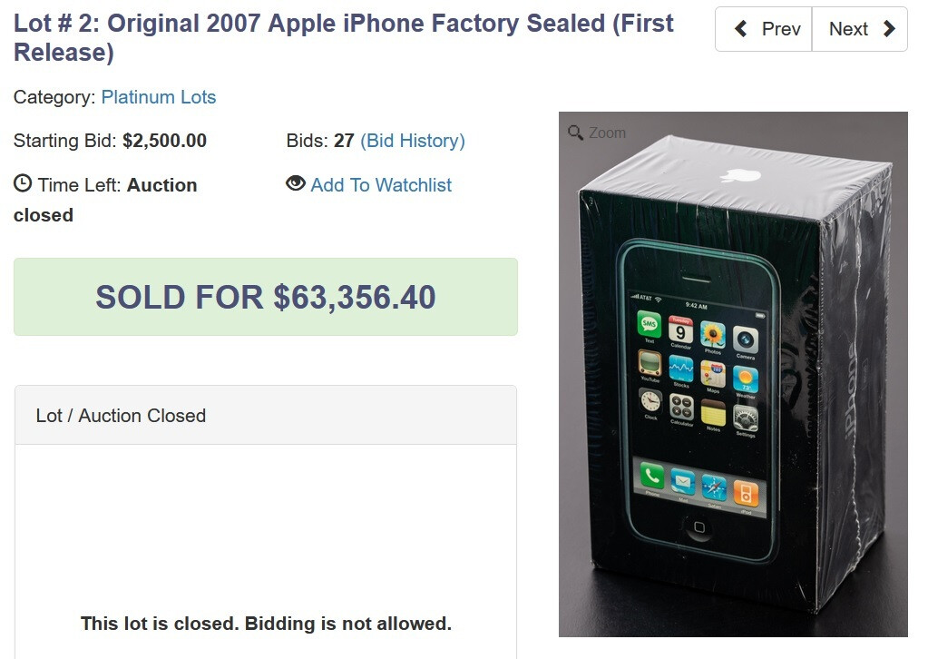 Original-iPhone in Box und Schrumpffolie erhält Höchstgebot von über 63.000 US-Dollar - Ungeöffnetes iPhone der ersten Generation, noch in Box und Schrumpffolie, erhält riesigen Zuschlag in der Auktion