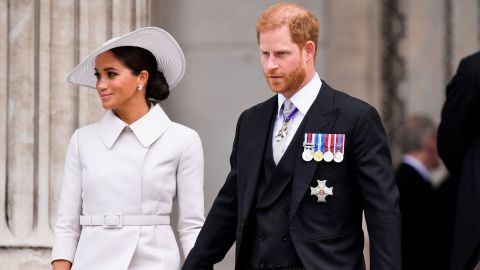 Prinz Harry und Meghan, Herzogin von Sussex, während der Feierlichkeiten zum Platin-Jubiläum der Königin im vergangenen Jahr in London