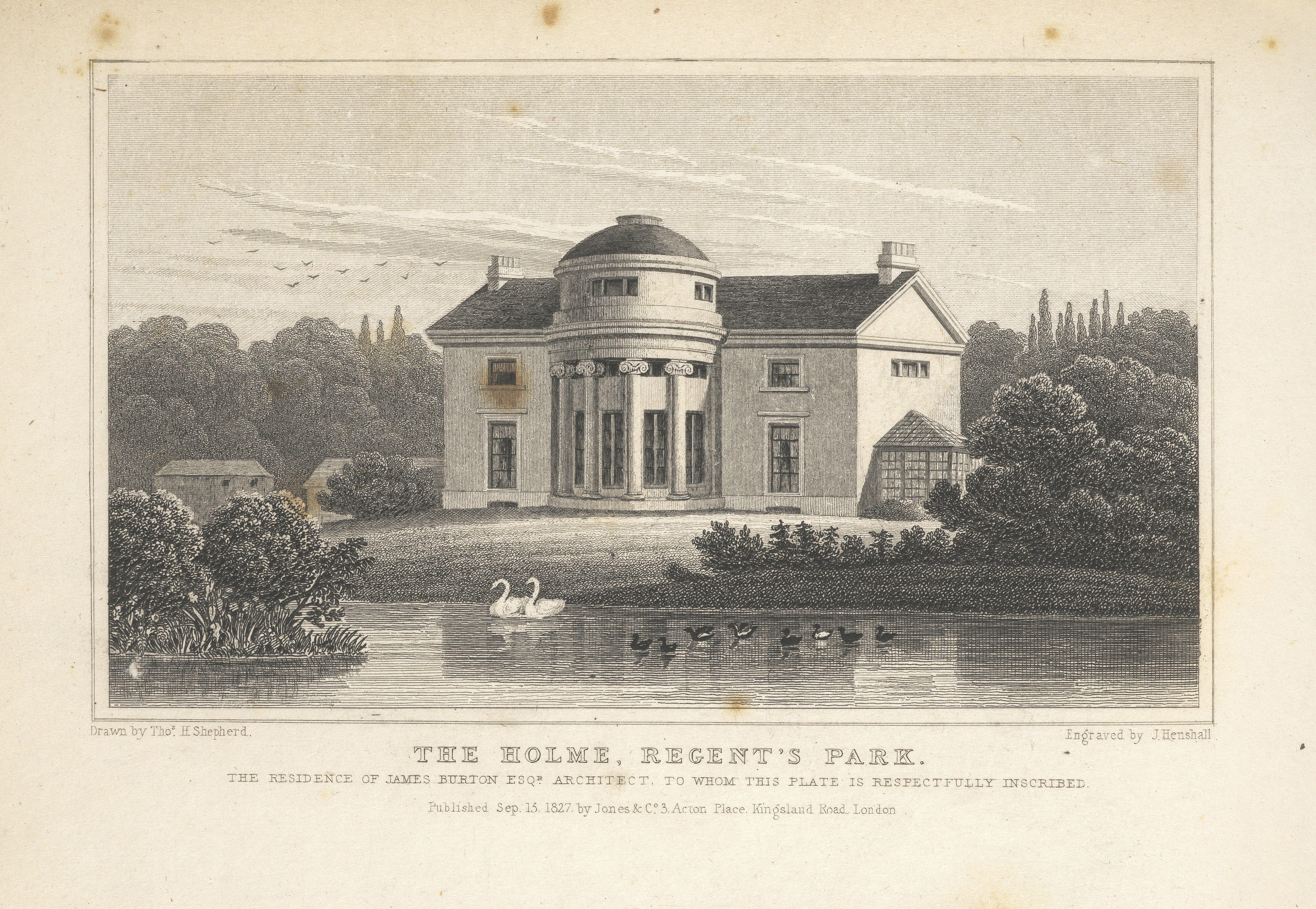 Eine Zeichnung des Herrenhauses The Holme im Regent's Park aus den 1820er Jahren