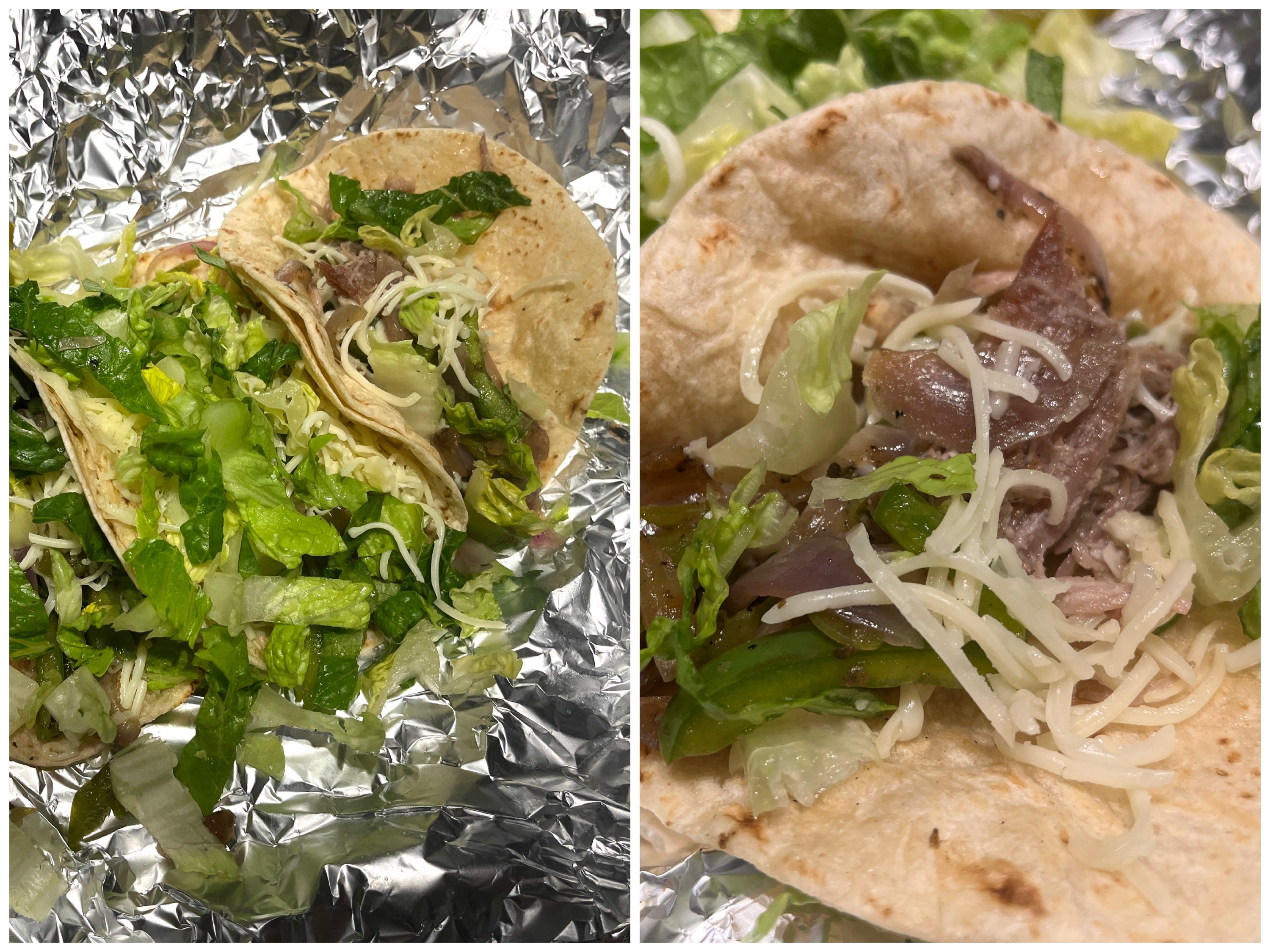 Ein Side-by-Side-Tacos von Chipotle in Alufolie verpackt