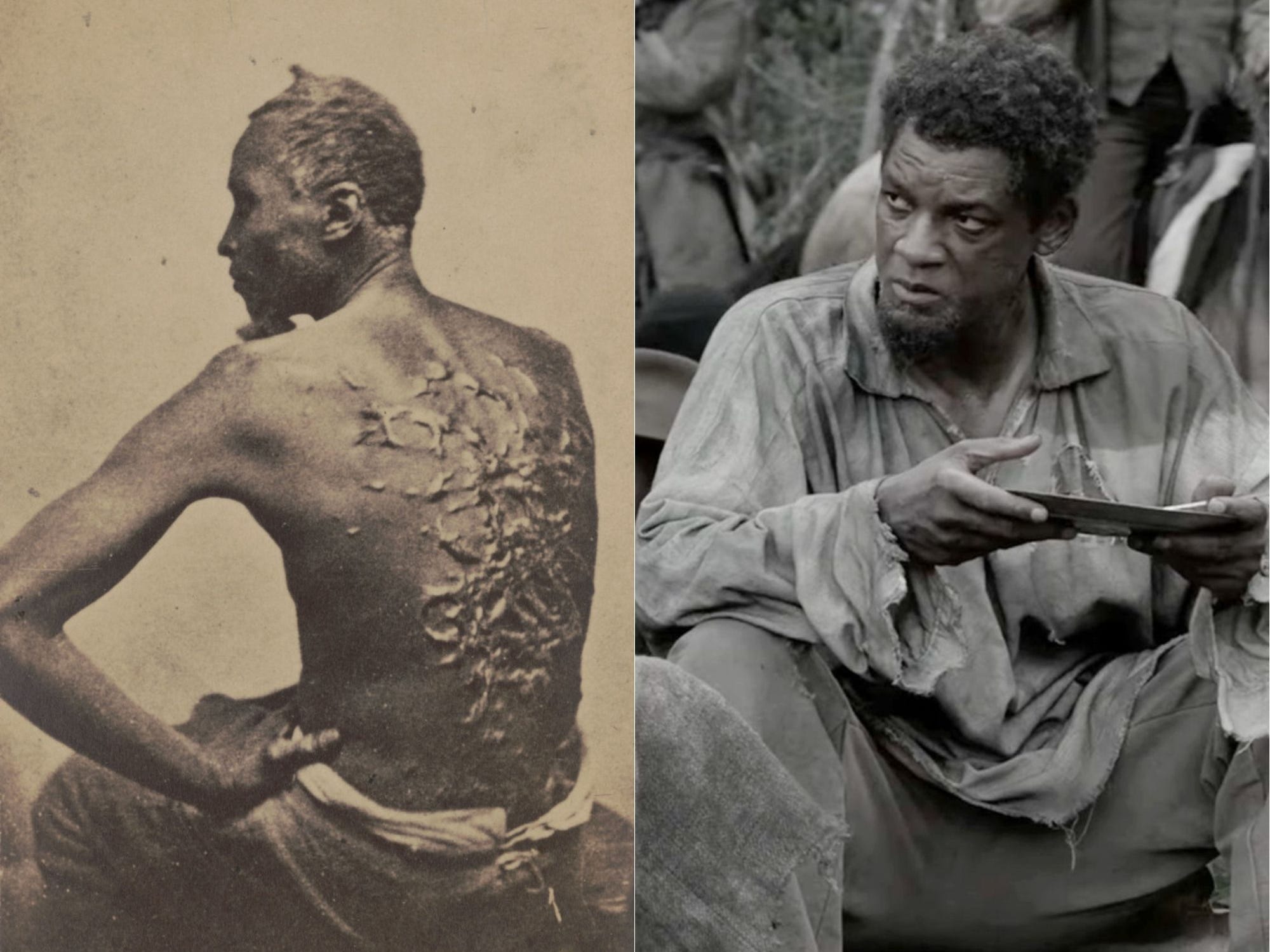 Diptychon von Will Smith in Emancipation und Gordon, von dessen wahrer Geschichte der Film inspiriert ist