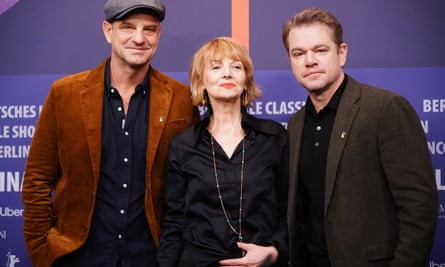 Nenad Cicin-Sain (links), Vesna Andree Zaimović und Produzent Matt Damon bei den Berliner Filmfestspielen