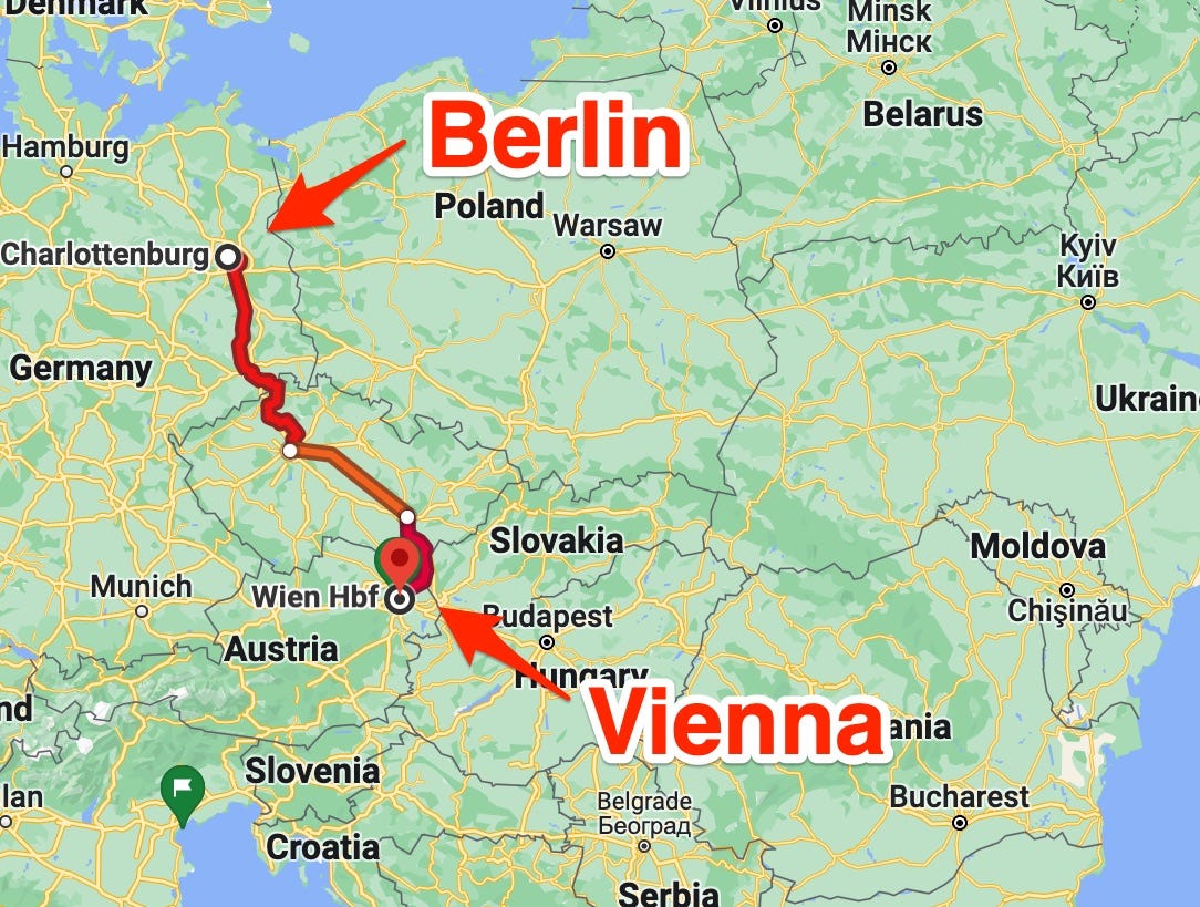 Zugstrecke von Berlin nach Wien