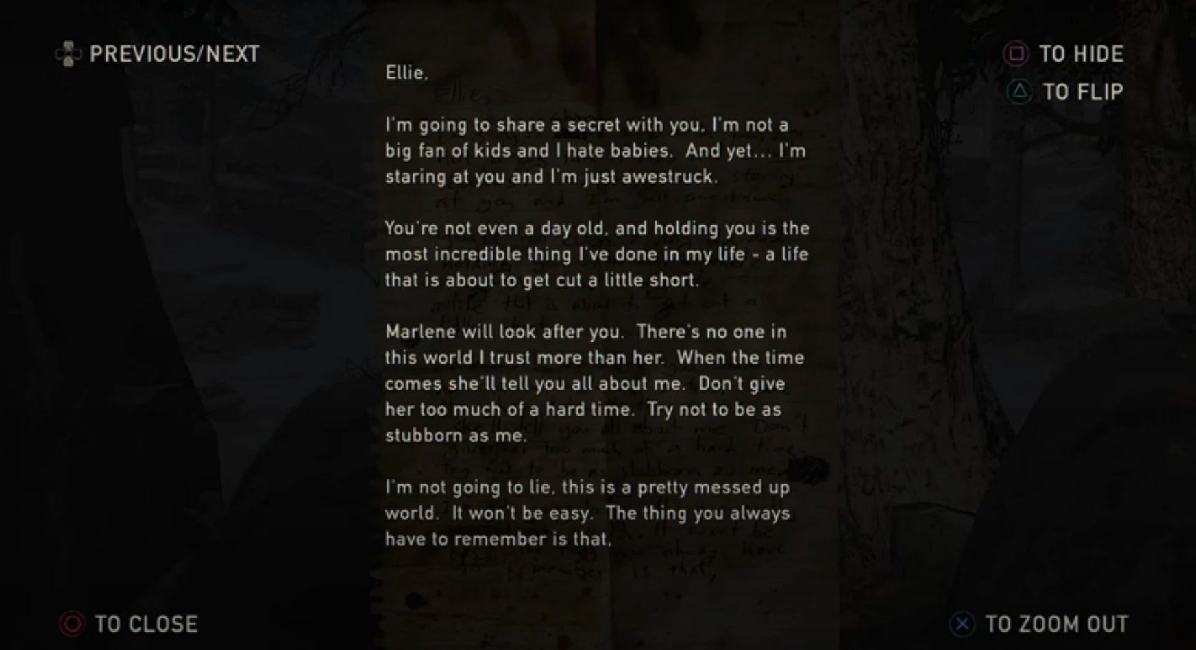 Ellie trägt Annas Brief in ihrem Rucksack.  Sie können es lesen, wenn Sie anfangen, in „The Last of Us“ als Ellie zu spielen.