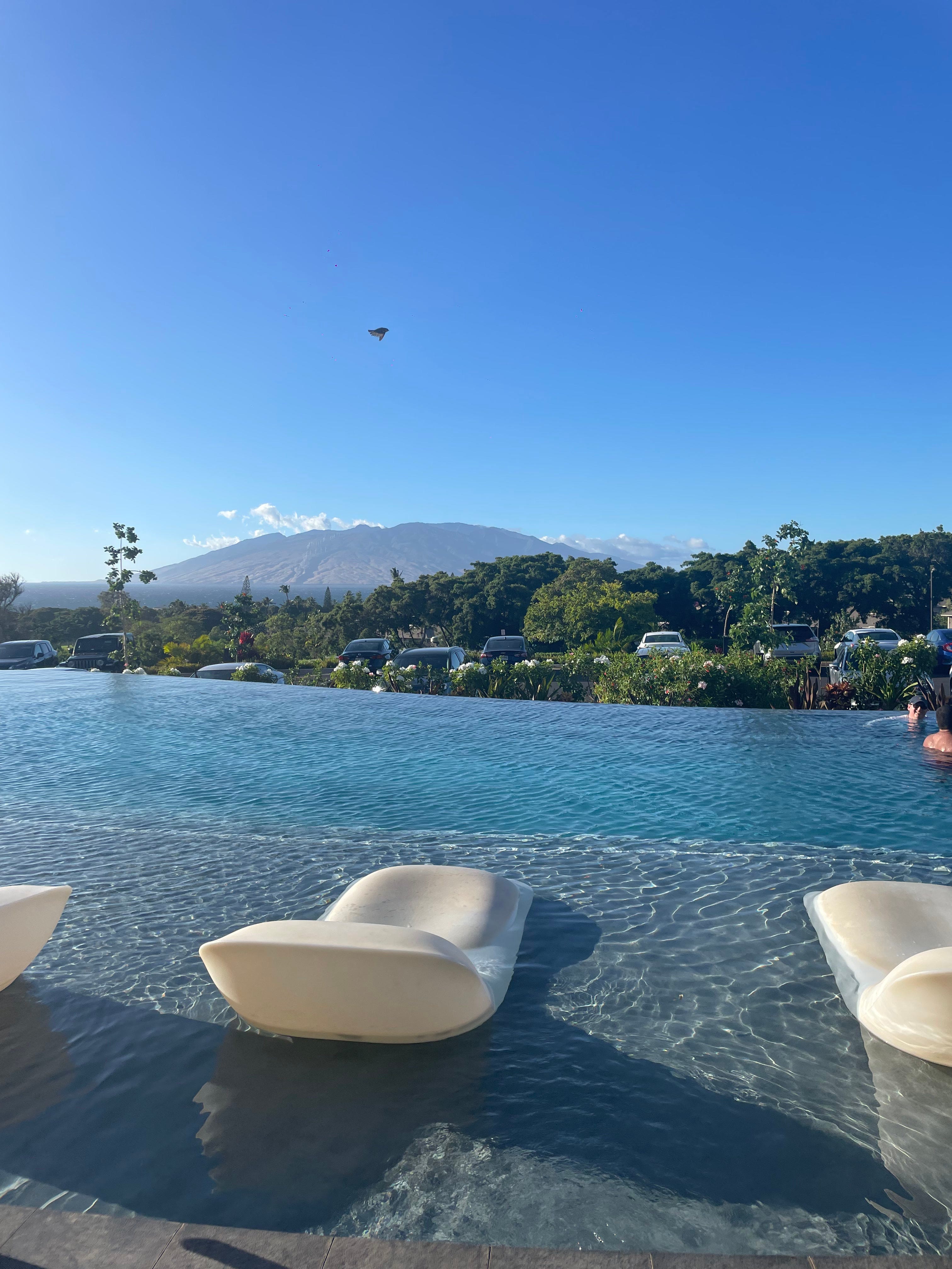 Infinity-Pool in Hawaii mit Bergen im Hintergrund