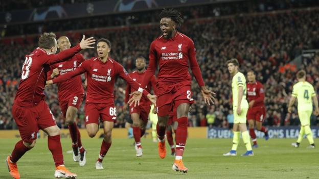 Divock Origi feiert Liverpools viertes Tor gegen Barcelona in ihrer atemberaubenden Aufholjagd im Jahr 2019