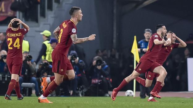Roma feiert den Sieg von Kostas Manolas gegen Barcelona im Jahr 2018