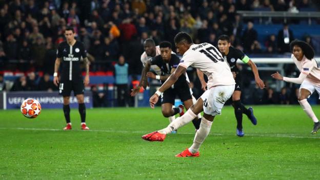 Marcus Rashford erzielt einen Elfmeter für Manchester United gegen PSG
