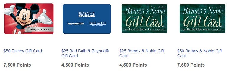 Screenshot der Geschenkkartenpreise mit Southwest-Punkten im Rahmen des More Rewards-Programms.