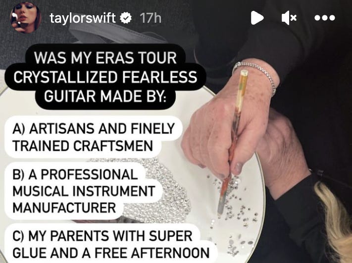 Taylor Swifts Eltern bauen ihre funkelnde „Fearless“-Gitarre für die Eras Tour nach.