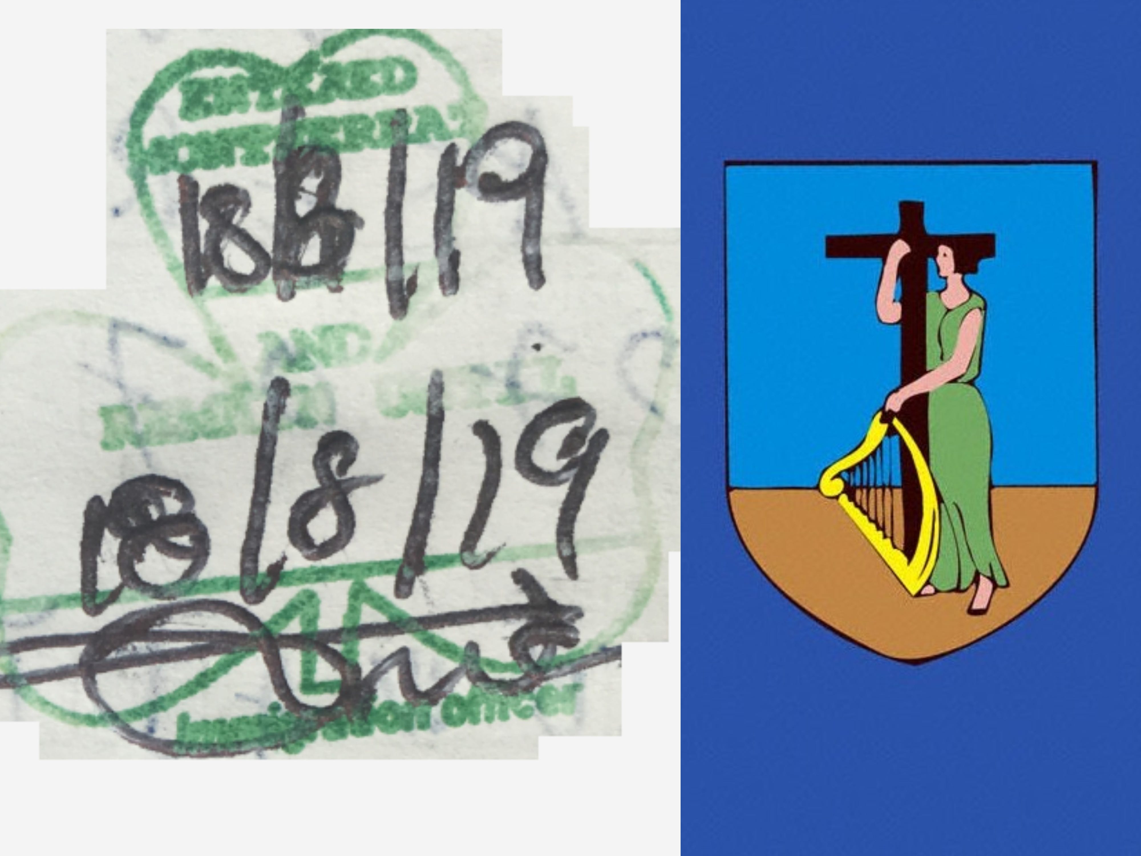 Montserrat Pass Einreisestempel und Wappen auf der Flagge