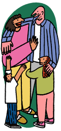Illustration eines zusammenlebenden Paares mit zwei Kindern