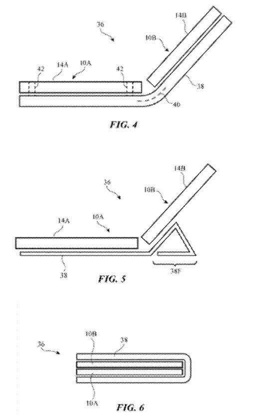 Illustration aus Apples Patentanmeldung - Apple entwickelt ein System, das ein faltbares iPhone/iPad-Display vor Stürzen schützt