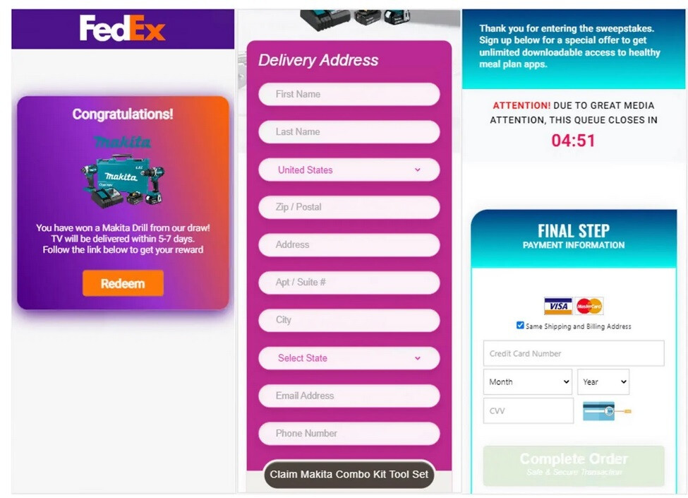 Gefälschte SMS von FedEx besagt, dass Sie einen Preis gewonnen haben und dass sie Ihre Adresse und Kreditkarteninformationen benötigen, um ihn zu liefern - Gefälschte Texte und E-Mails von "Apfel" und zwei weitere Firmen zielen darauf ab, Ihre Kreditkarten- und Bankdaten zu stehlen