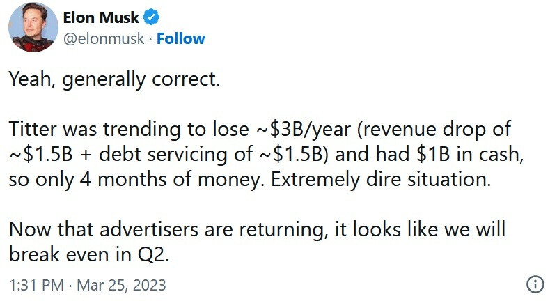 Musk setzt große Hoffnungen in das laufende Quartal von Twitter – Musk schätzt Twitter auf 20 Milliarden US-Dollar, weniger als die Hälfte dessen, was er für die Plattform bezahlt hat