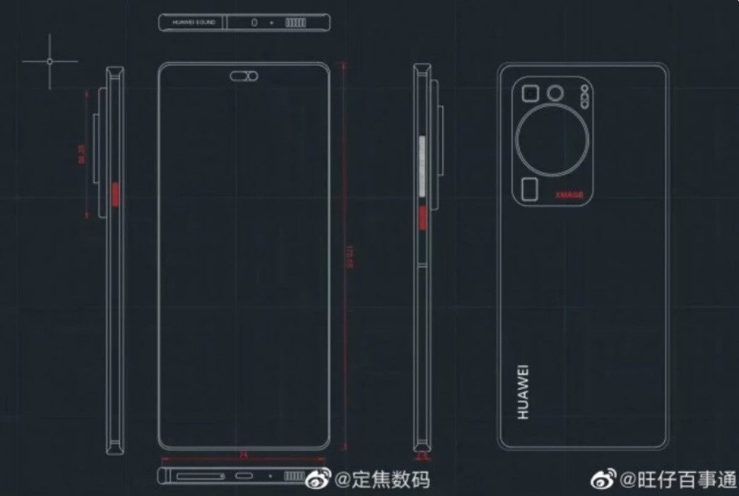 Angebliche Designskizze des kommenden Huawei P60 Pro enthüllt ein Dynamic Island-Benachrichtigungssystem oben auf dem Display - Seit Huawei aus seiner US-Lieferkette verbannt wurde, hat Huawei 13.000 in seinen Produkten verwendete Teile ersetzt